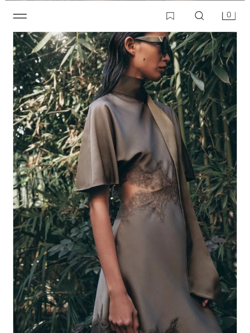 Zara Olive Green Asymmetrical Satin Dress with Lace Trim - Picture 7 of 11